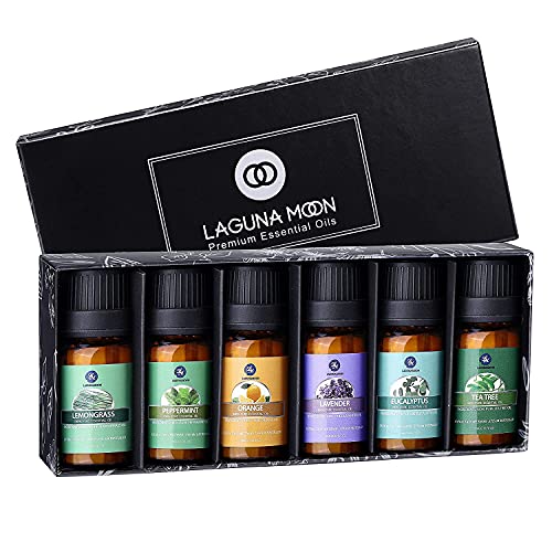 Lagunamoon Essential Oils Top 6 Geschenkset Reine ätherische Öle für Diffusor, Luftbefeuchter, Massage, Aromatherapie, Haut- und Haarpflege