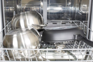 Stainless steel items in the dishwasher.
